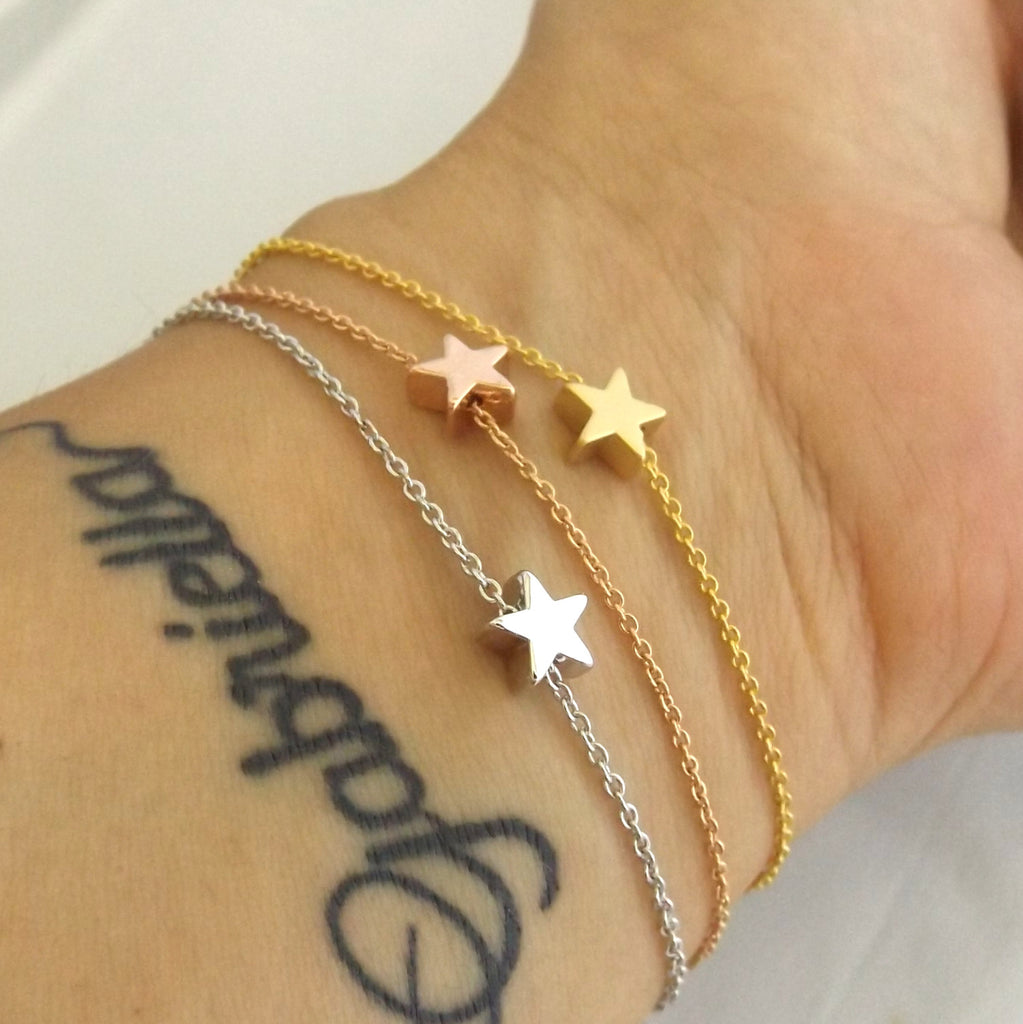 Tiny Star Bracelet-Wedding Jewelry,Bridesmaid Gift-Silver Rose Gold Gold Star Bracelet,Girlfriend Gift