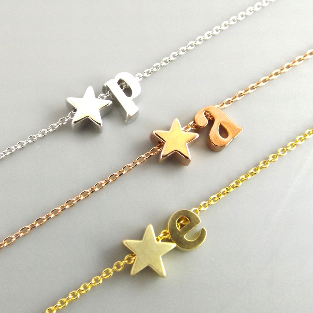 Star & Initial Necklace,Silver Rose Gold Gold,Star Jewellery,Star Jewelry,Teen Gift,Personalized Jewelry Gifts,Bridesmaid Gift Necklace