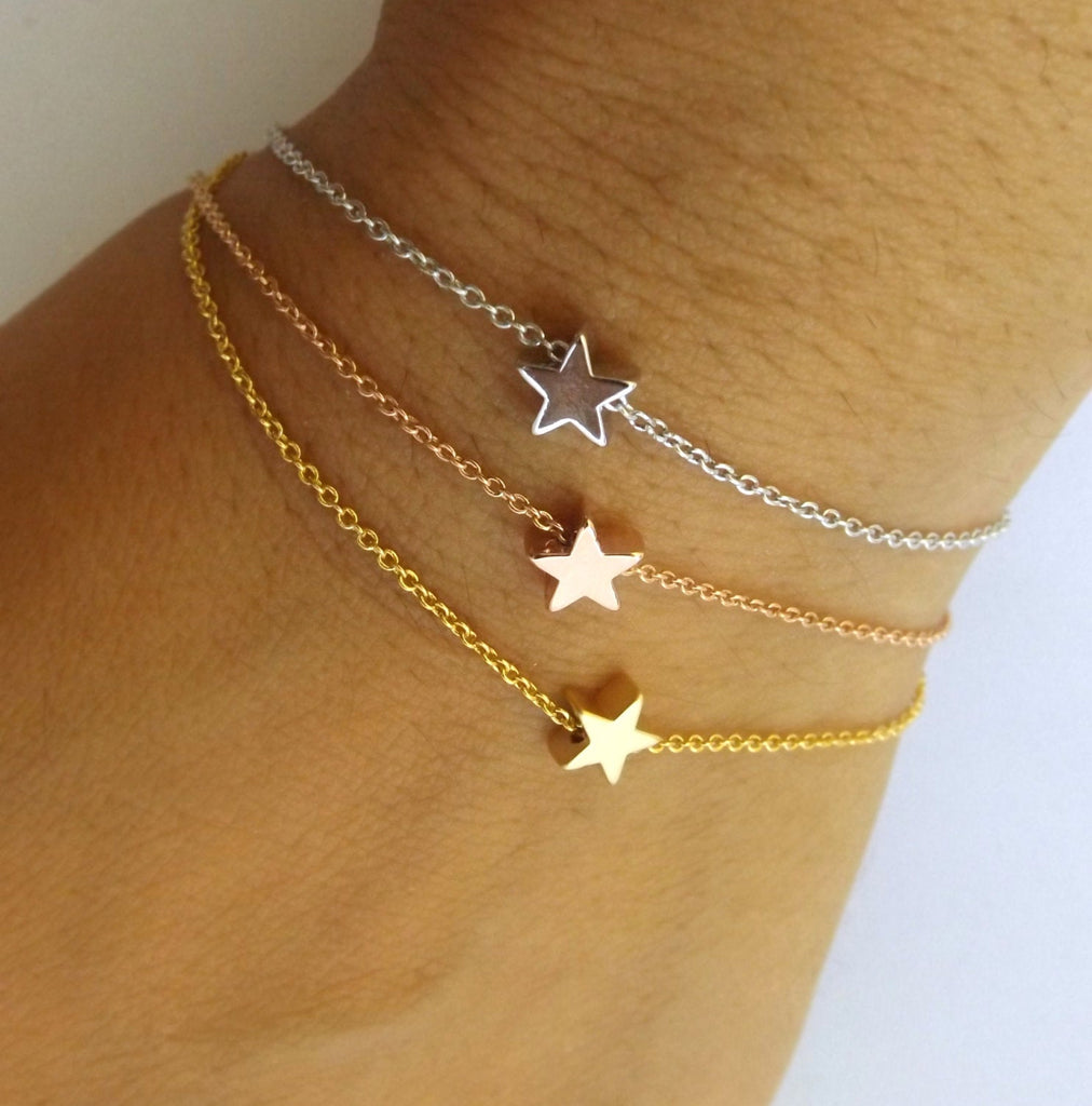 Tiny Star Bracelet-Wedding Jewelry,Bridesmaid Gift-Silver Rose Gold Gold Star Bracelet,Girlfriend Gift