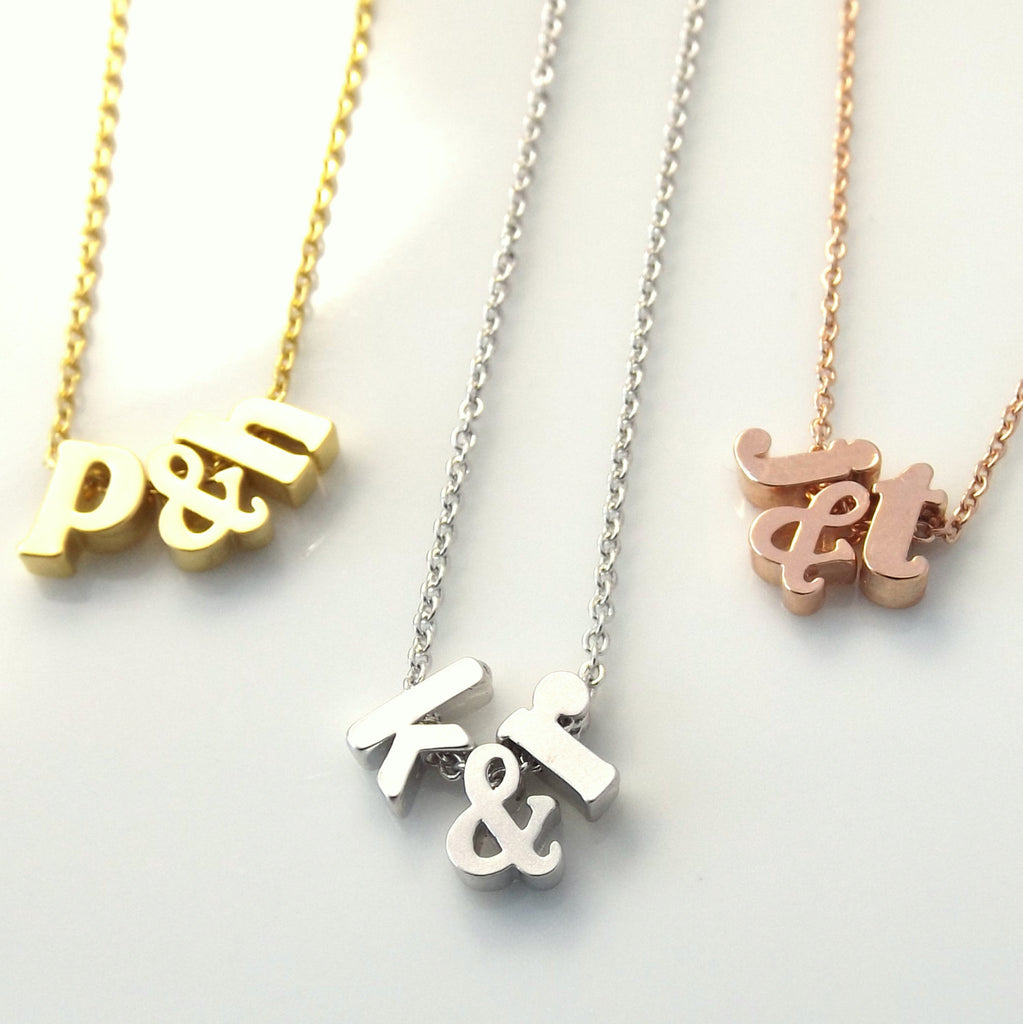 Double initial necklace with ampersand, star or heart, valentines gifts for her, bridal necklace, best friend gift , girlfriend gift, gifts
