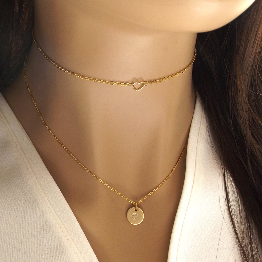 Delicate dainty heart choker in silver rose gold or gold plated- tiny open heart necklace, open heart choker- gifts for her , dainty choker