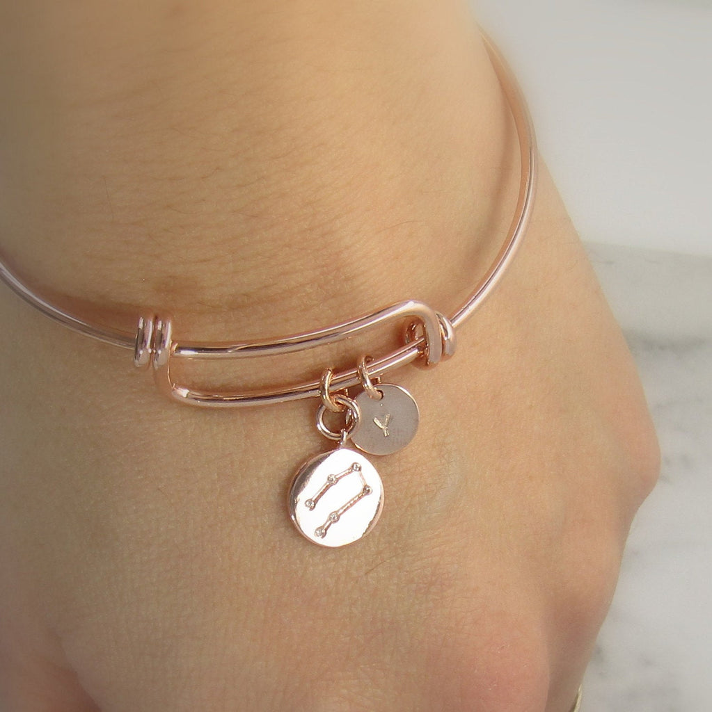 Gemini Bracelet-Custom Bangles-Personalized Zodiac Bracelet-Custom Initial Bracelet-Initial Jewellery-Birthday Gifts For Sister