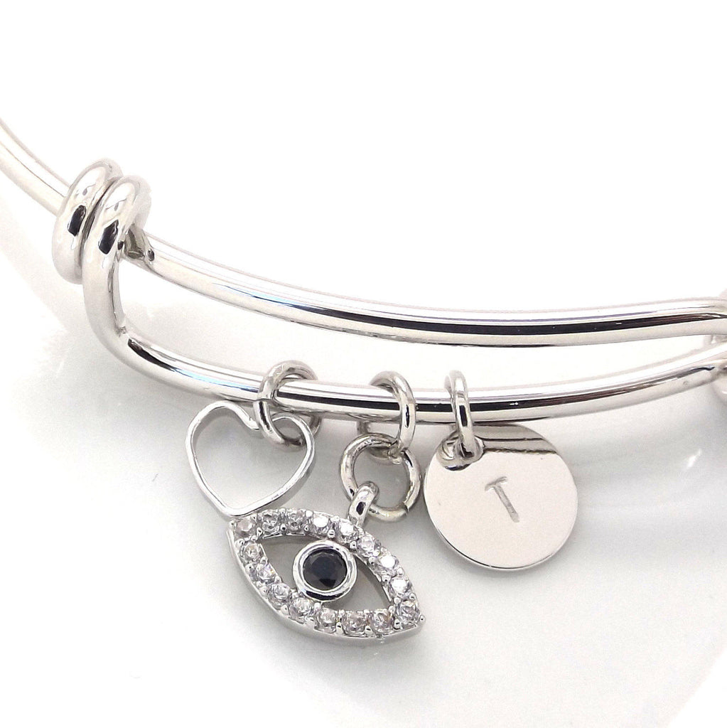 Silver evil eye bracelet •gifts for her • best friend gift • good luck gift • new job gift • lucky charm bracelet • evil eye charm bracelet