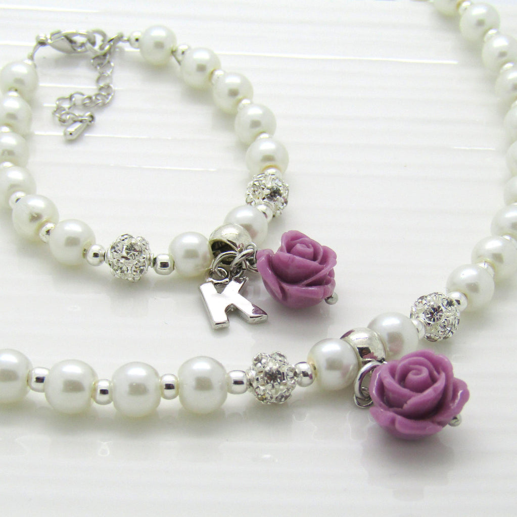 Flower Girl Gift Flower Girl Necklace and Bracelet Set Personalized Pearl Jewelry Set Kids Wedding Flower Girl Jewelry Gift Idea SET02