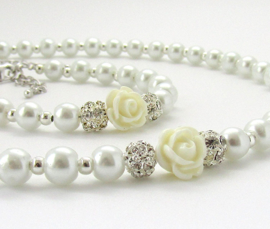 Flower Girl Gift Kids Pearl Necklace and Bracelet Set Pearl Flower Girl Jewelry Junior Bridesmaid Gift Will You Be My Flower Girl SET04