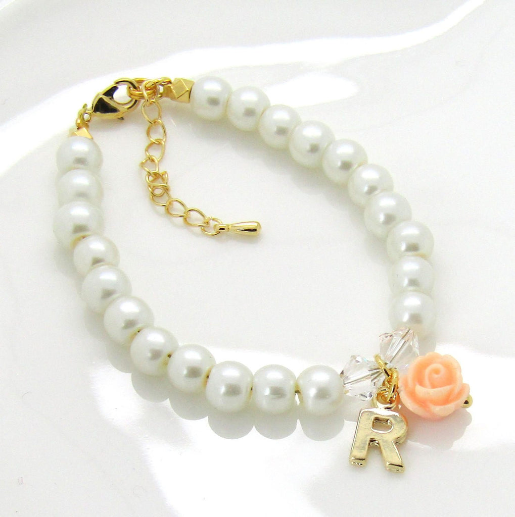 Gold personalized flower girl bracelet  • children's pearl bracelet  • gold flower girl jewelry  • flower girl gift  • wedding  • kids gifts