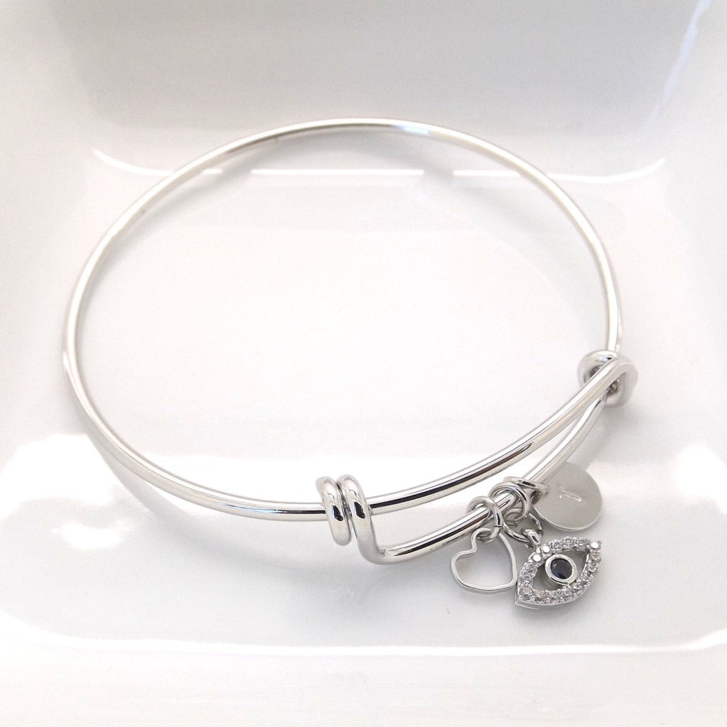 Silver evil eye bracelet •gifts for her • best friend gift • good luck gift • new job gift • lucky charm bracelet • evil eye charm bracelet