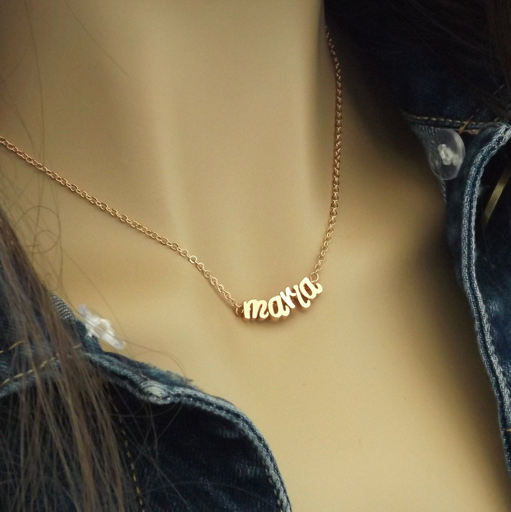 Custom Name Necklace, Silver Rose Gold or 16k Gold Plated Cursive Script Lowercase Name Necklace, Dainty Initial Necklace, Personalized Gift