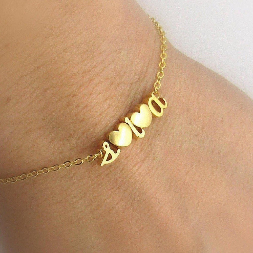 Build your own heart and initial bracelet- personalized mom- mothers bracelet- gifts for mom- kids initial bracelet- mothers day gifts