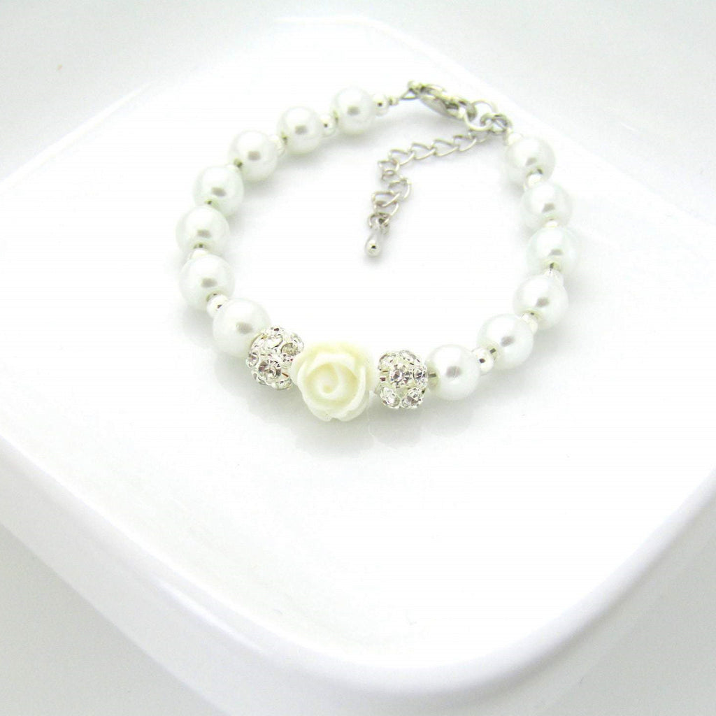 Children's pearl and flower bracelet •Flower Girl Gift •Flower Girl Jewelry • For Kids •Children's Pearl Bracelet• Asking Flower Girl