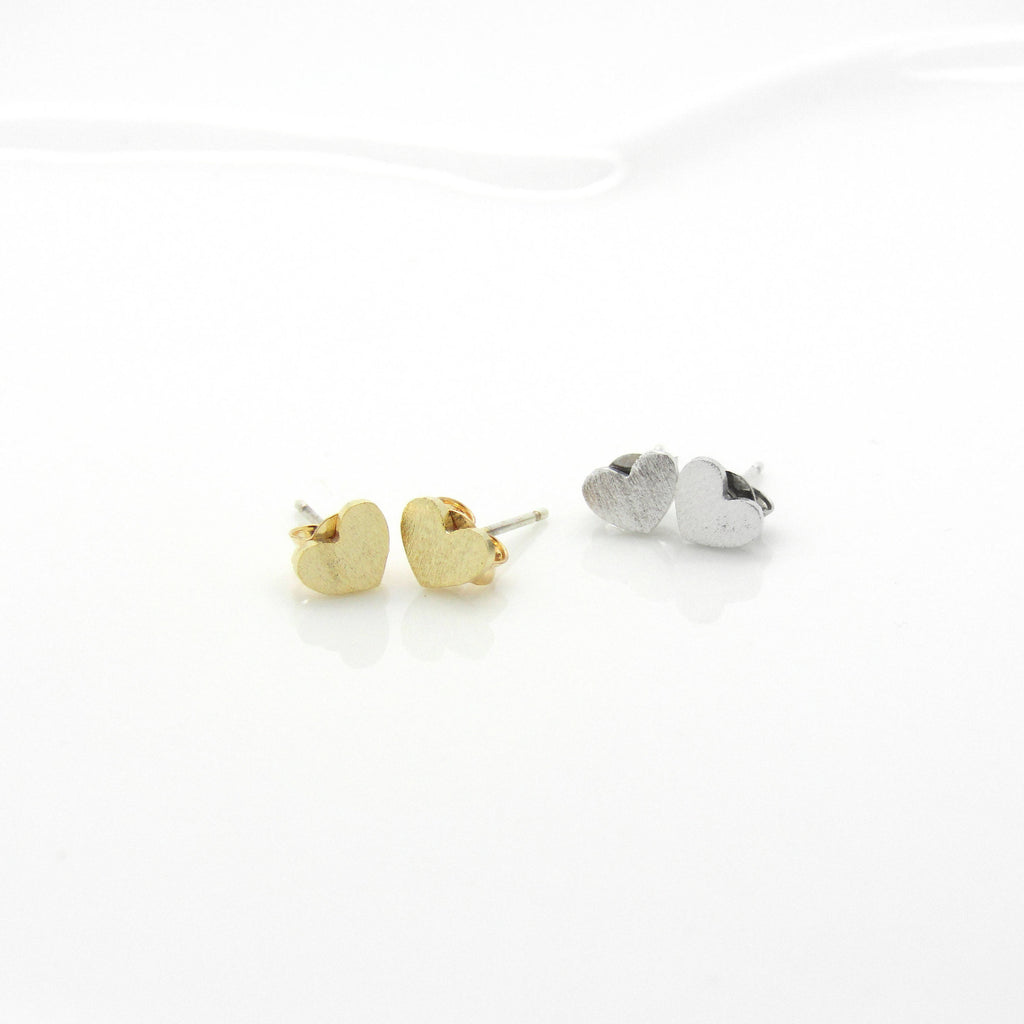 Tiny Heart Studs//Brushed Sterling Silver or Gold Heart Studs//Heart Earrings//Bridesmaid Gift//Tiny Small Earrings//Minimalist Earrings