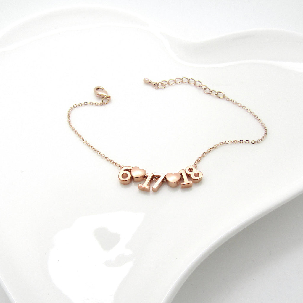 Date Bracelet, Silver, Rose Gold or 16k Gold Plated