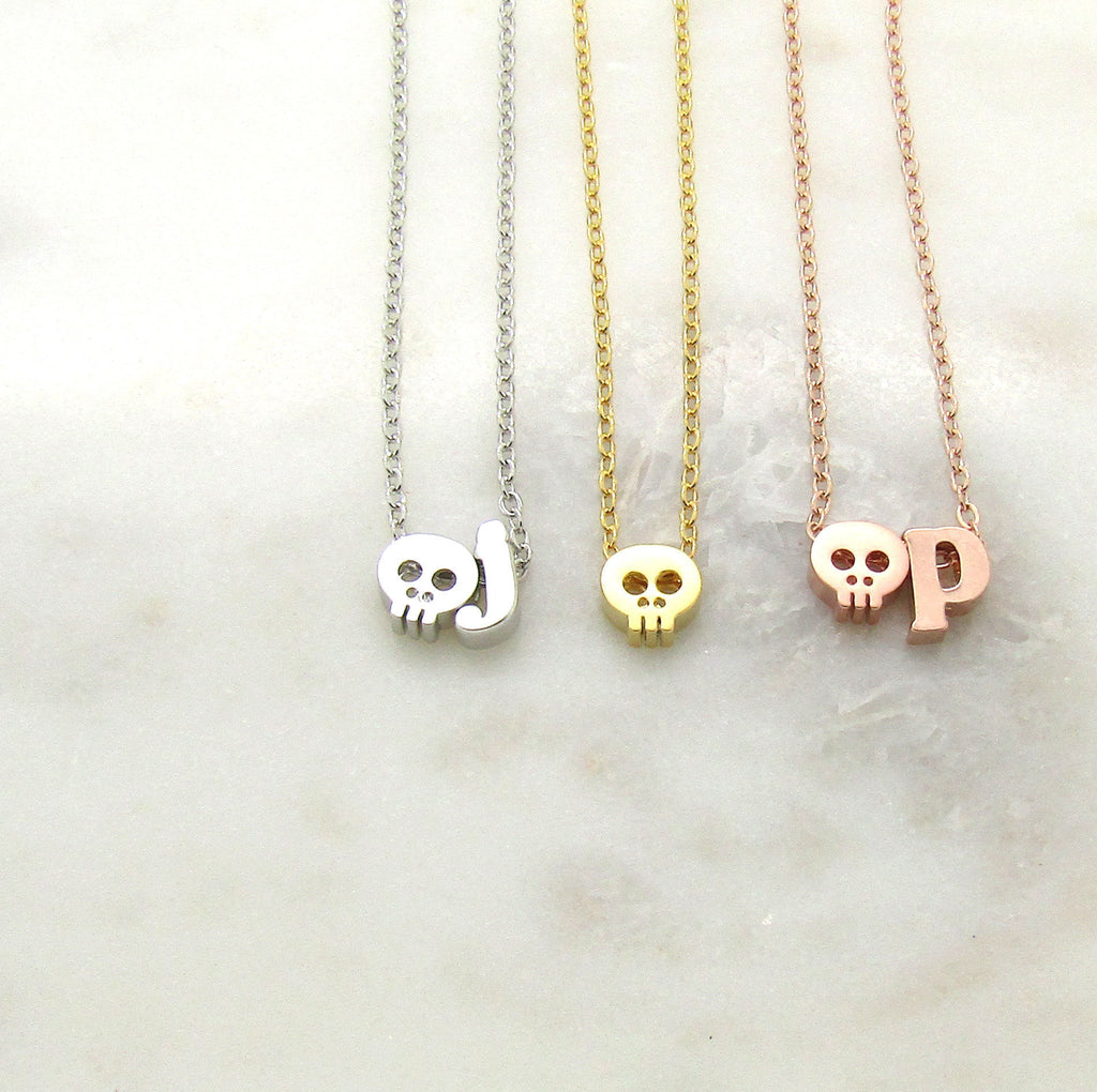 Skull Bracelet//Initial Bracelet//Skull Jewelry//Halloween Jewelry//Halloween Bracelet//Silver Rose Gold or 16k Gold Plated//Halloween Gifts