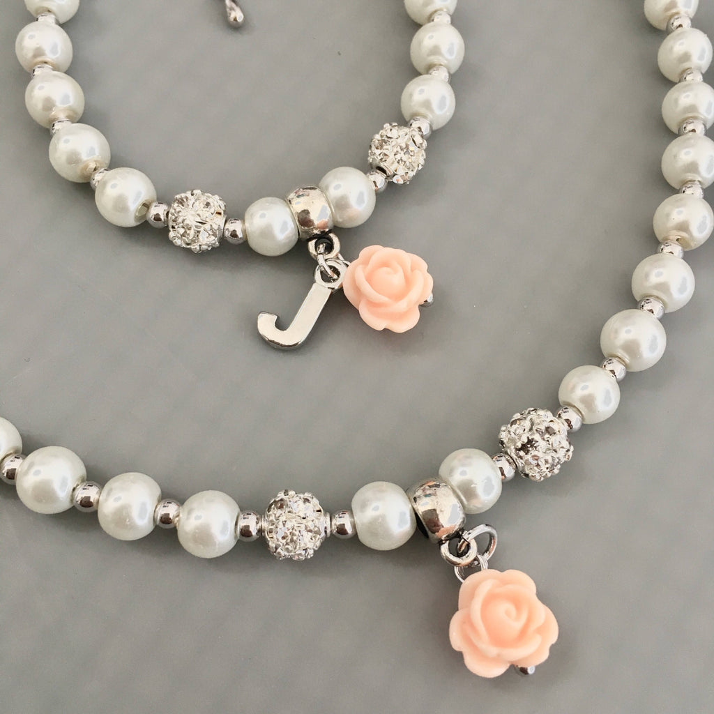 Flower Girl Gift Flower Girl Necklace and Bracelet Set Personalized Pearl Jewelry Set Kids Wedding Flower Girl Jewelry Gift Idea SET02