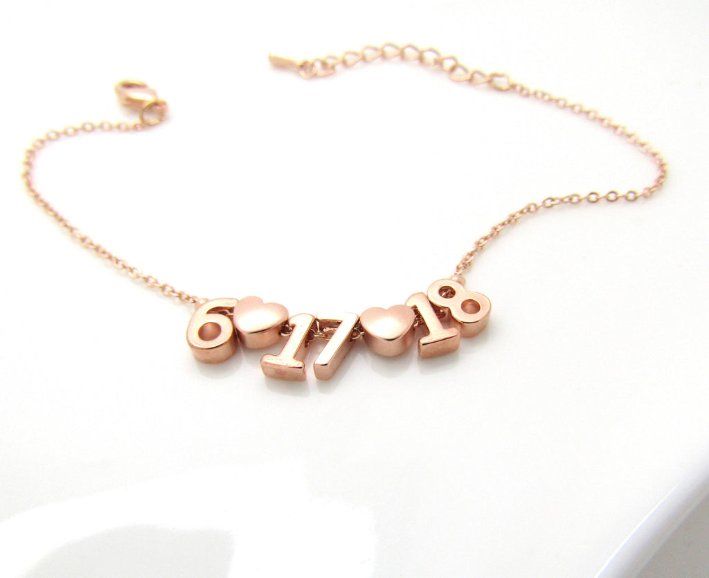 Date Bracelet, Silver, Rose Gold or 16k Gold Plated