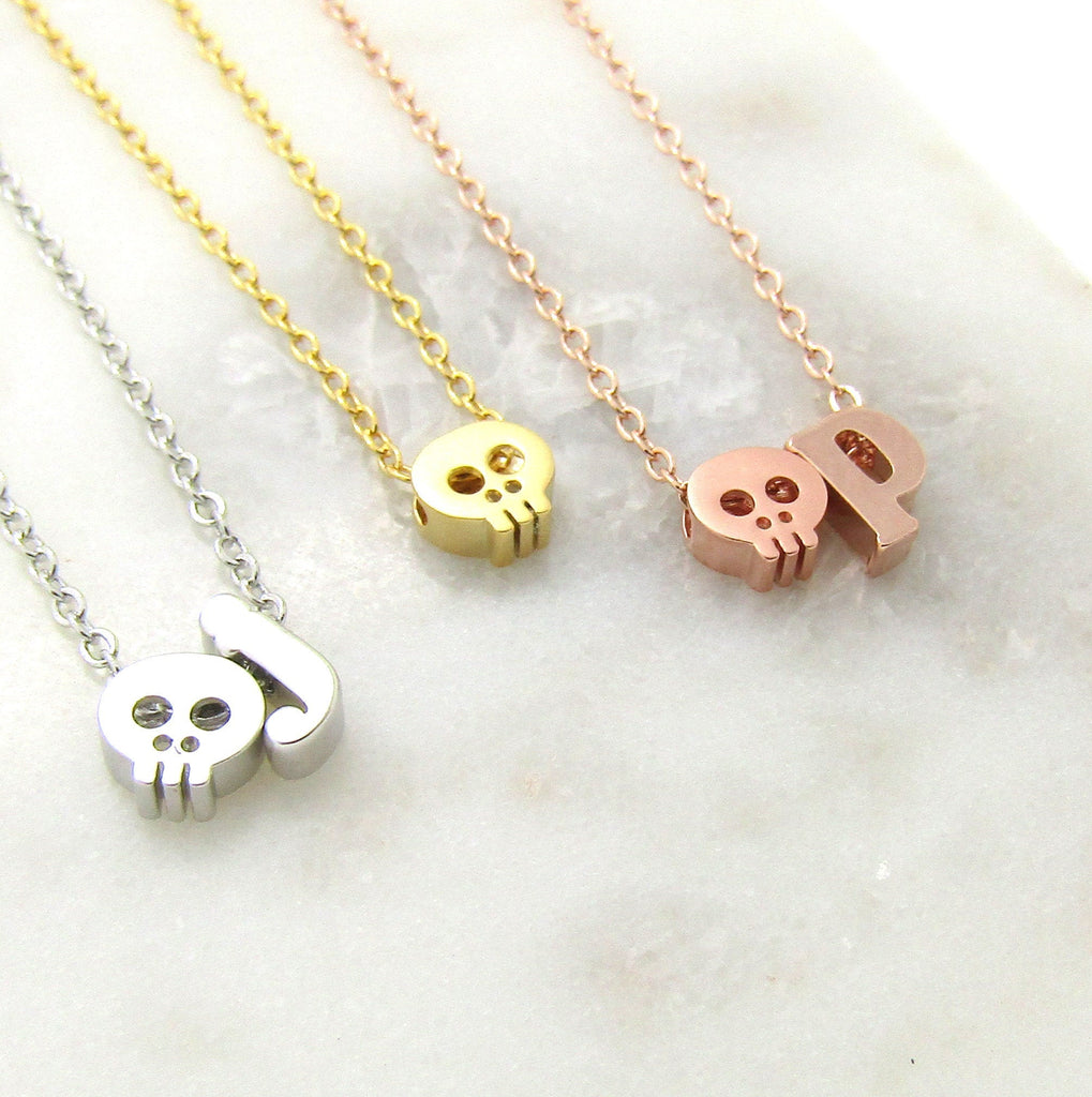 Skull Necklace//Tiny Personalized Skull Choker//Initial Necklace//Halloween Jewelry//Silver Rose Gold or 16k Gold Plated//Skull Jewelry