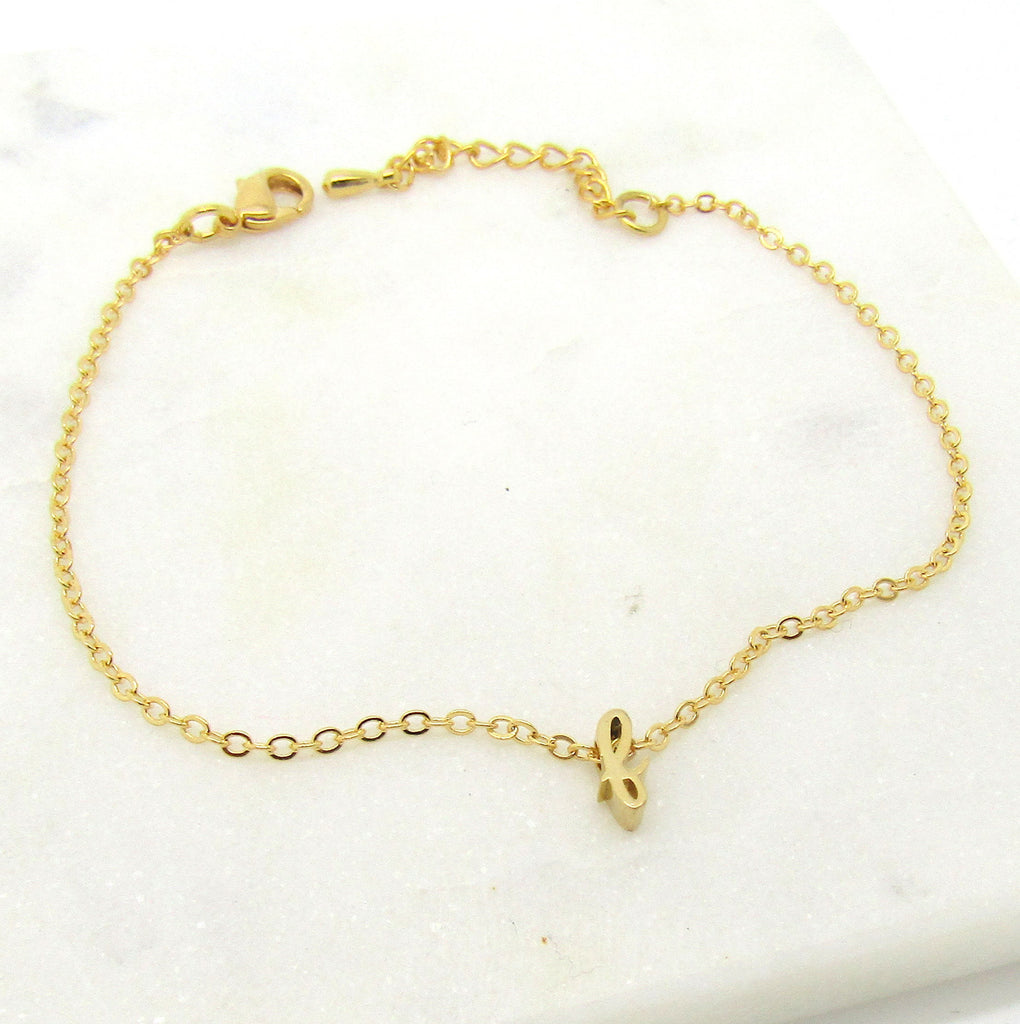 Dainty silver gold rose gold lowercase cursive script initial bracelet,monogram bracelet, personalized bridesmaid gift