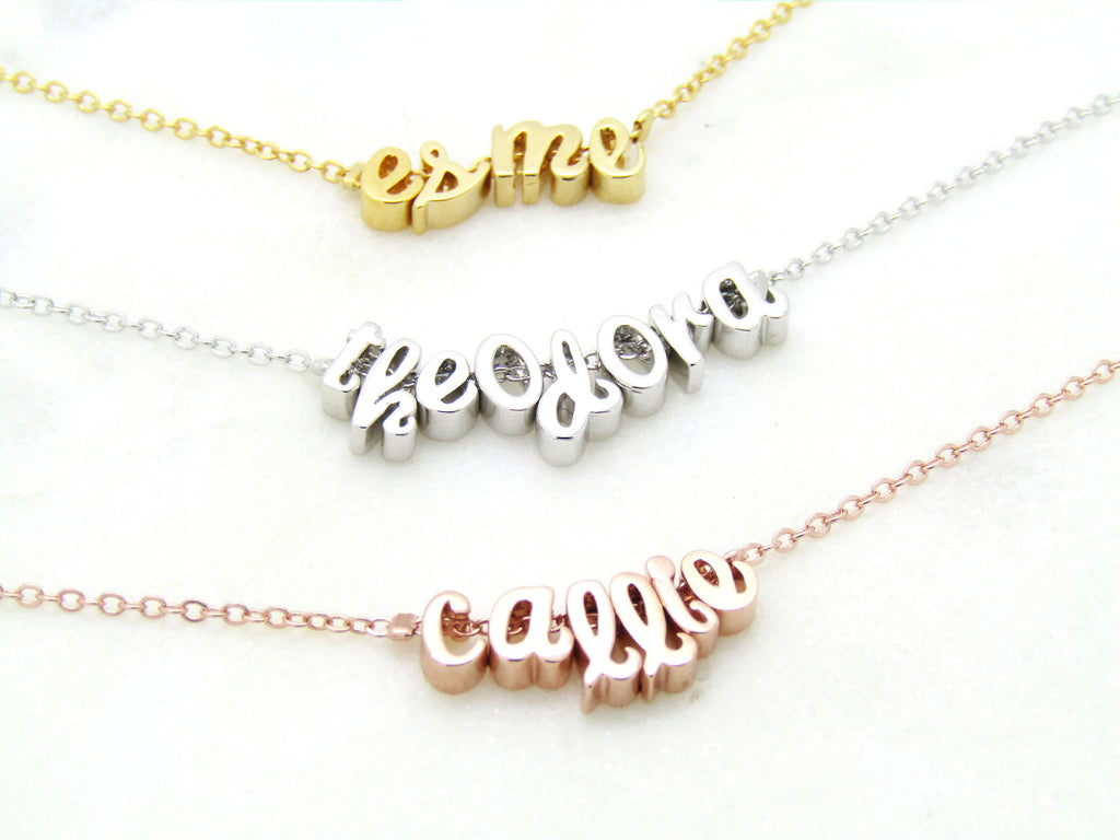 Custom Name Necklace, Silver Rose Gold or 16k Gold Plated Cursive Script Lowercase Name Necklace, Dainty Initial Necklace, Personalized Gift