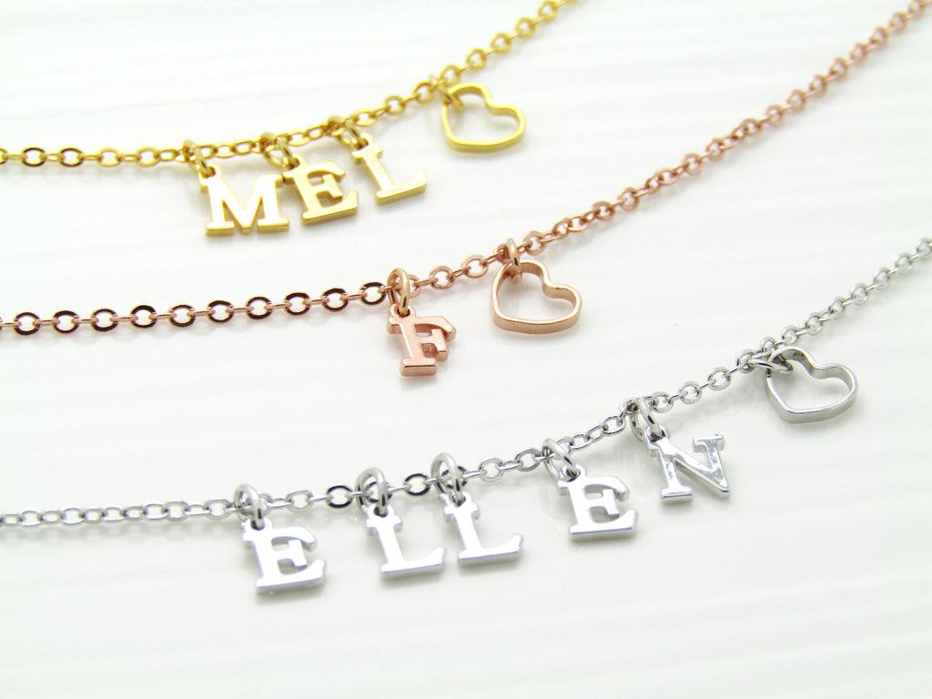 Bridesmaid Gift , Personalized Bridesmaid Bracelet,  Silver Rose Gold Gold Initial Bracelet 