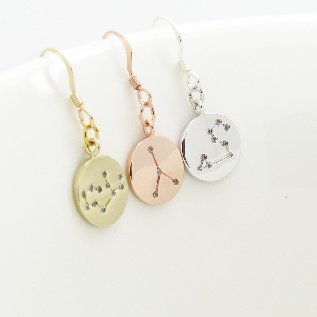 Zodiac Constellations Earrings-Gifts For Her Birthday Gifts- Silver Rose Gold or Gold-Star Sign Earrings- Constellation Jewellery