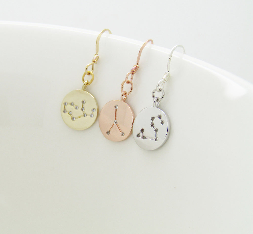 Zodiac Constellations Earrings-Gifts For Her Birthday Gifts- Silver Rose Gold or Gold-Star Sign Earrings- Constellation Jewellery