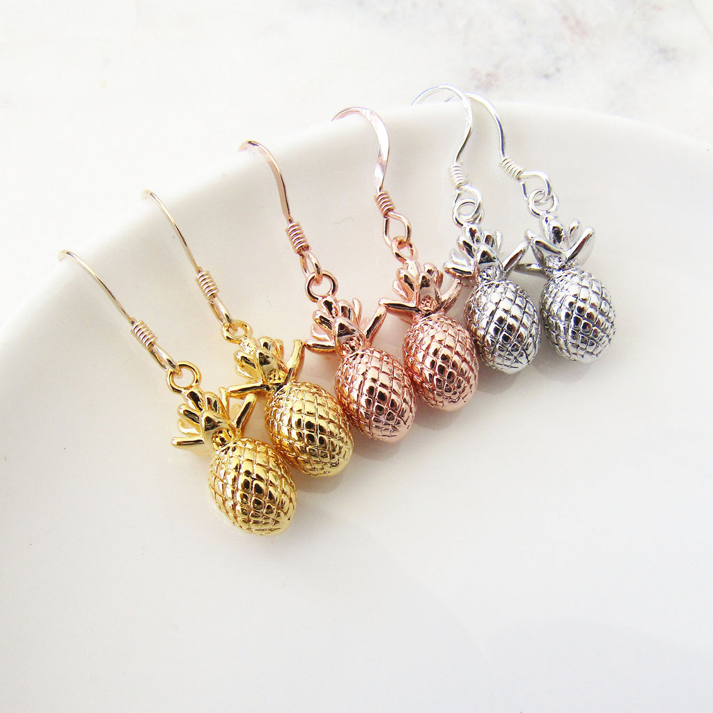 Pineapple Earrings Silver Rose Gold Gold Filled Pineapple Tropical Summer Earrings Pineapple Jewelry Womens Teen Girls Pineapple Earrings