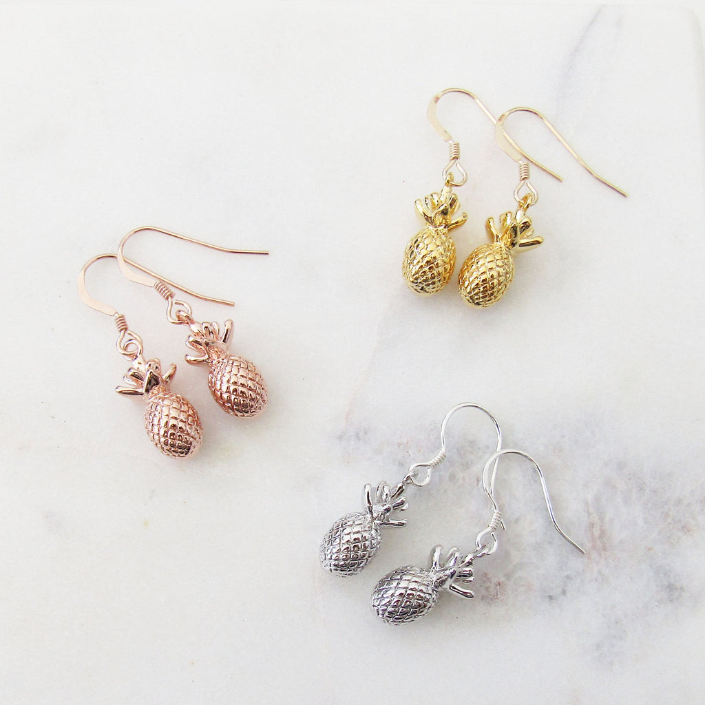 Pineapple Earrings Silver Rose Gold Gold Filled Pineapple Tropical Summer Earrings Pineapple Jewelry Womens Teen Girls Pineapple Earrings