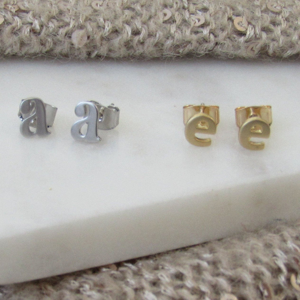 Lowercase Tiny Initial Earrings Studs //Sterling Silver or Gold//Single Cartilage Stud or Pair//Letter Earrings//Bridesmaid Gift//Small Stud