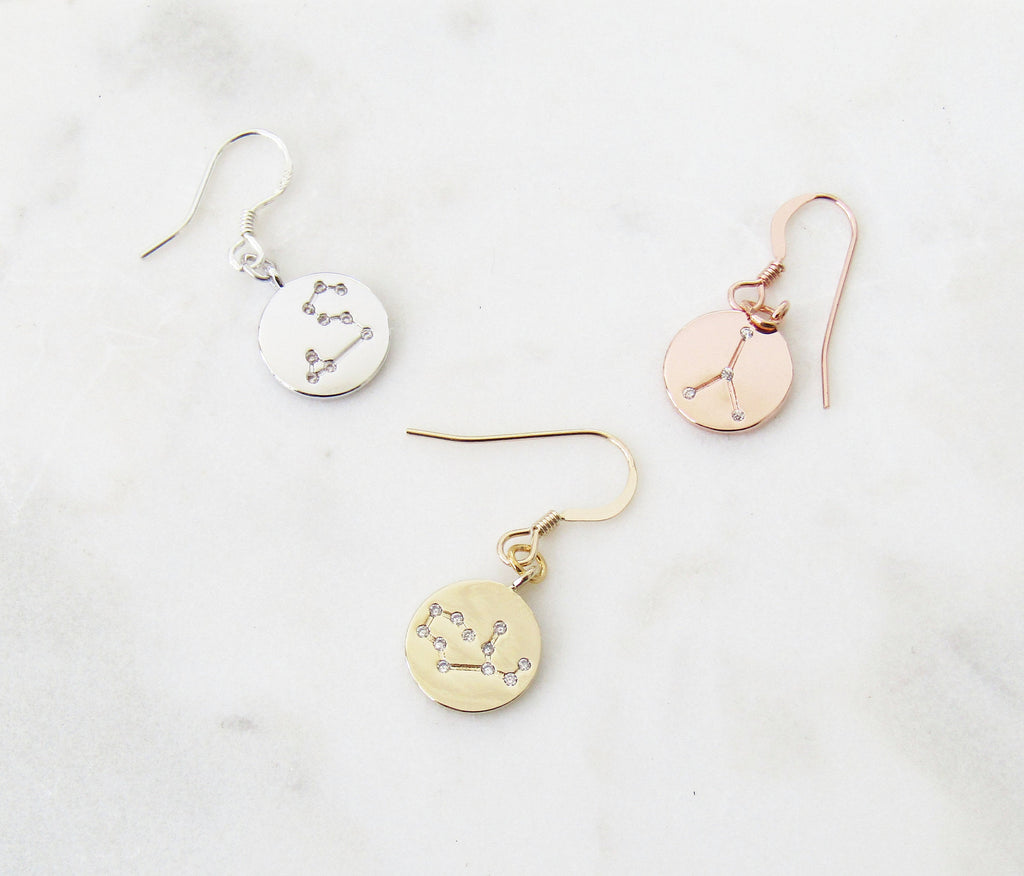 Zodiac Constellations Earrings-Gifts For Her Birthday Gifts- Silver Rose Gold or Gold-Star Sign Earrings- Constellation Jewellery