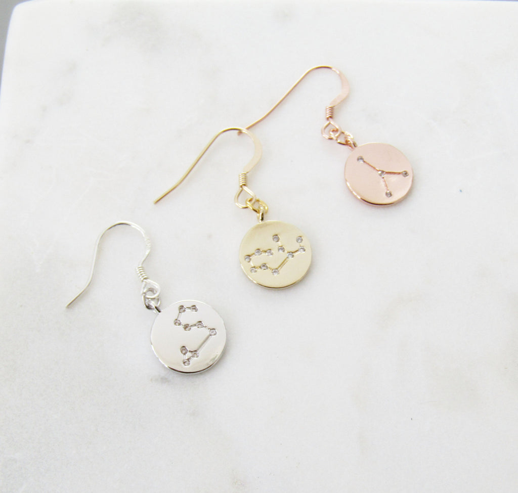 Zodiac Constellations Earrings-Gifts For Her Birthday Gifts- Silver Rose Gold or Gold-Star Sign Earrings- Constellation Jewellery