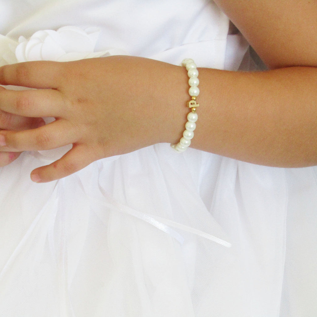 Flower Girl Gift , Gold Lowercase Initial Bracelet For Kids, Personalized Flower Girl Bracelet, Baby Child Infant Toddler Stretch Bracelet