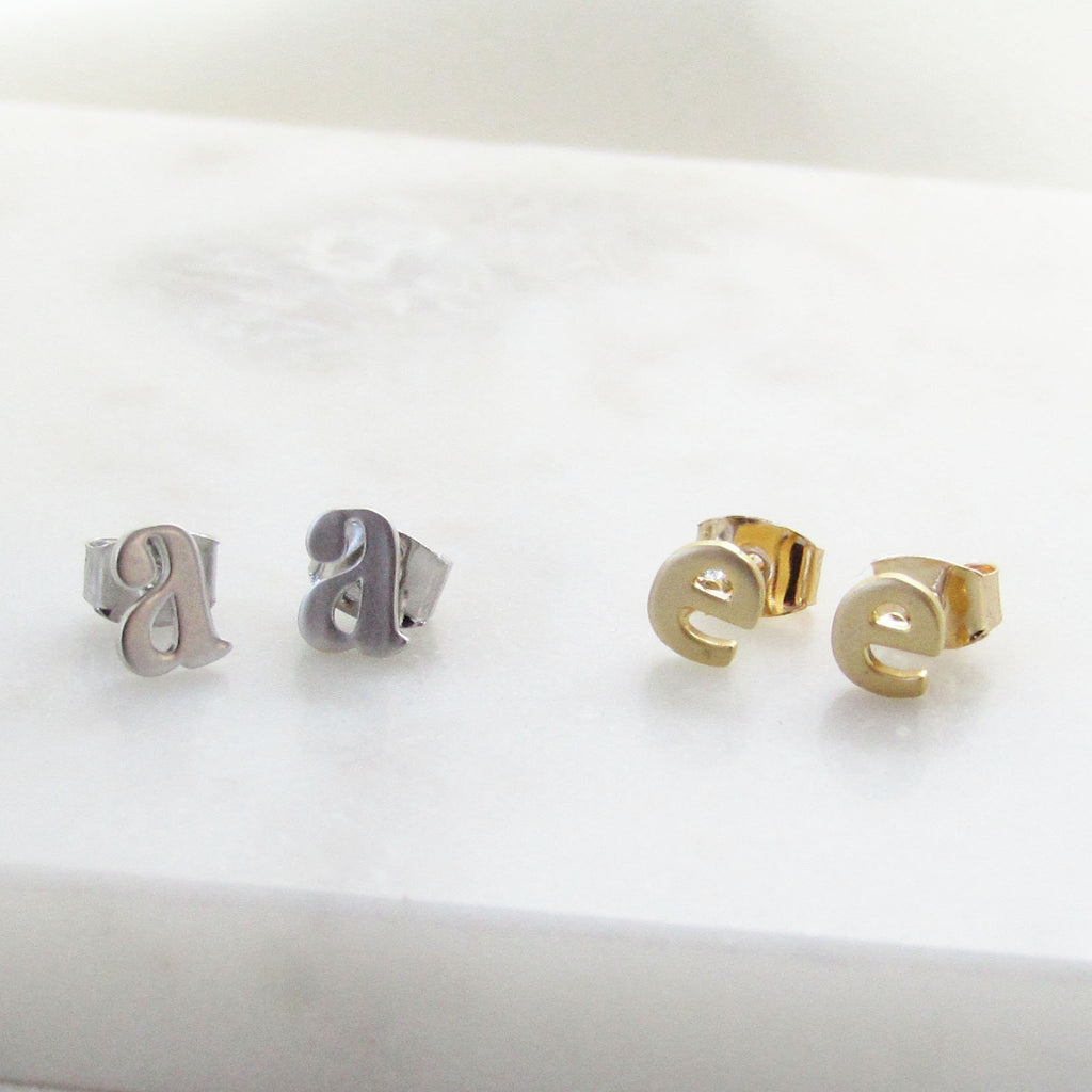 Lowercase Tiny Initial Earrings Studs //Sterling Silver or Gold//Single Cartilage Stud or Pair//Letter Earrings//Bridesmaid Gift//Small Stud