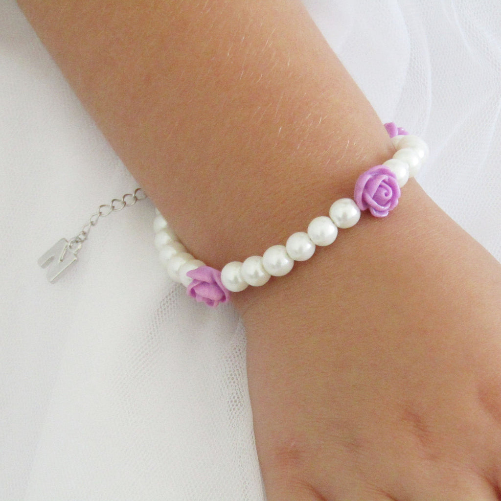 Flower girl gift, Personalised flower girl bracelet,  flower girl gift idea, children's pearl bracelet, wedding jewelry , kids gifts