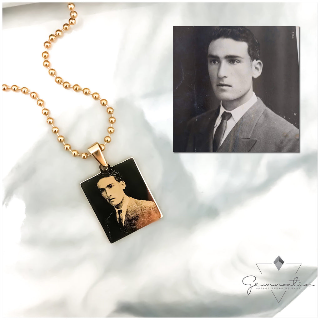 Engraved Photo Necklace Personalized Necklace Small Square Stainless Steel