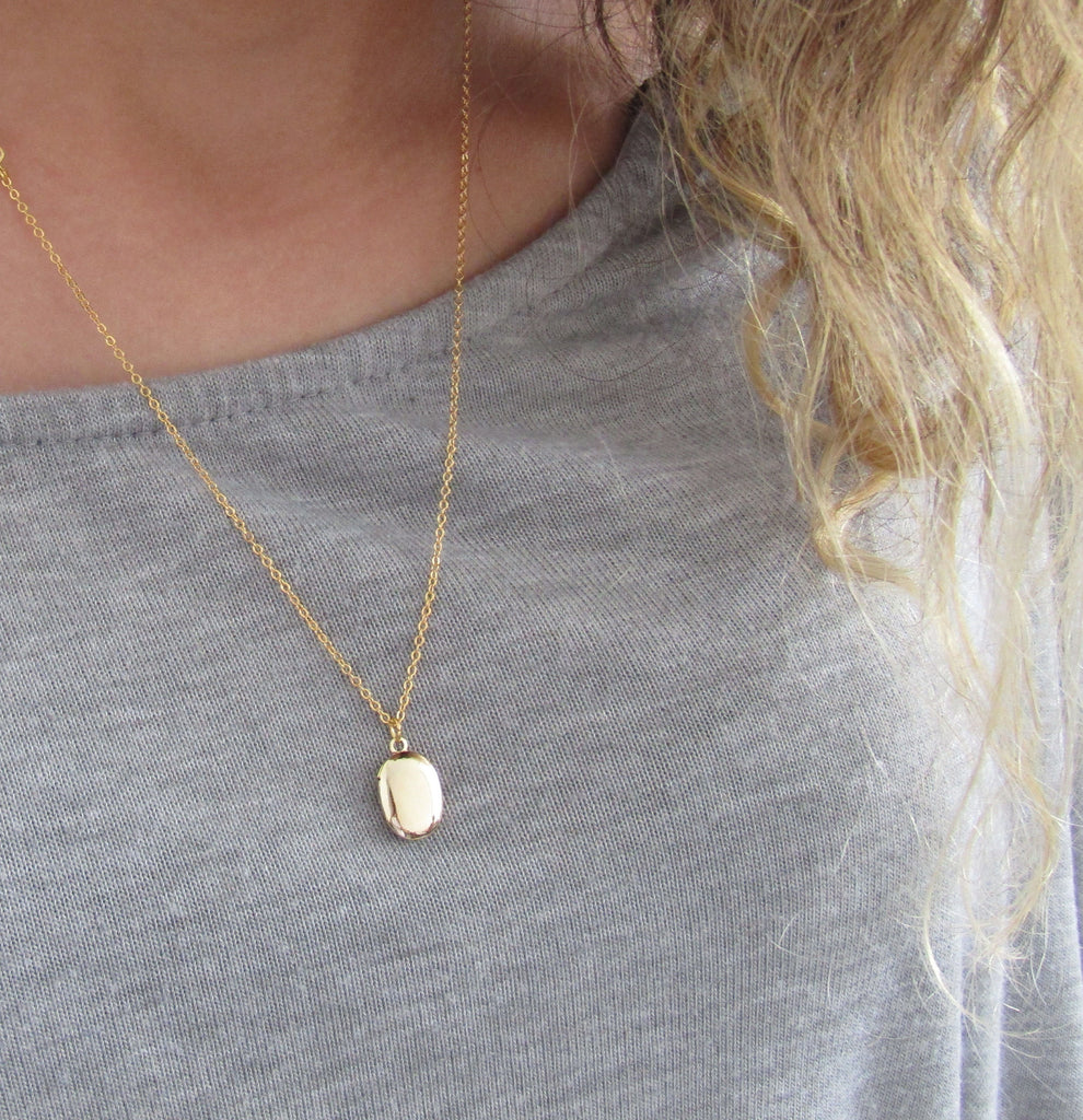 Tiny locket necklace silver rose gold or gold plated oval locket necklace