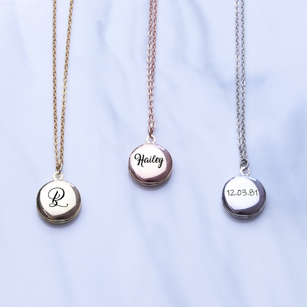 Tiny round locket necklace