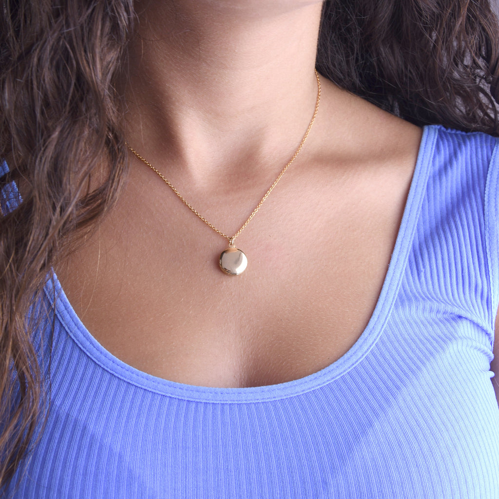 Tiny round locket necklace