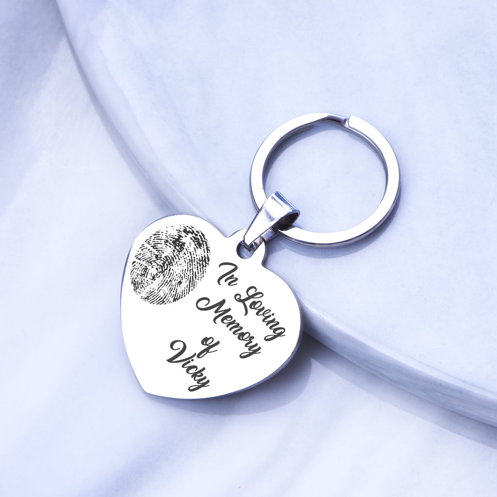 Heart Keychain Actual Fingerprint Key Chain, Hand or Foot Print Engraved Keychain