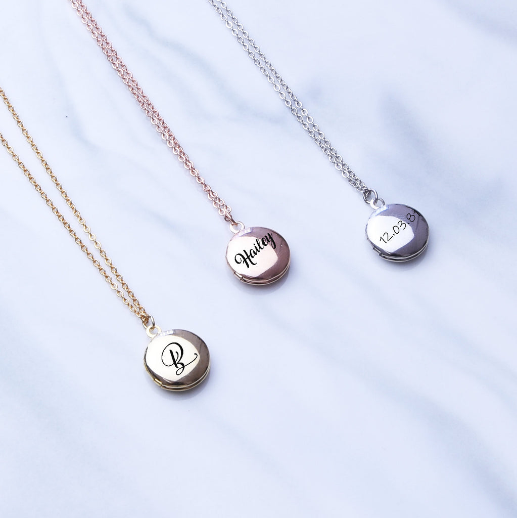 Tiny round locket necklace