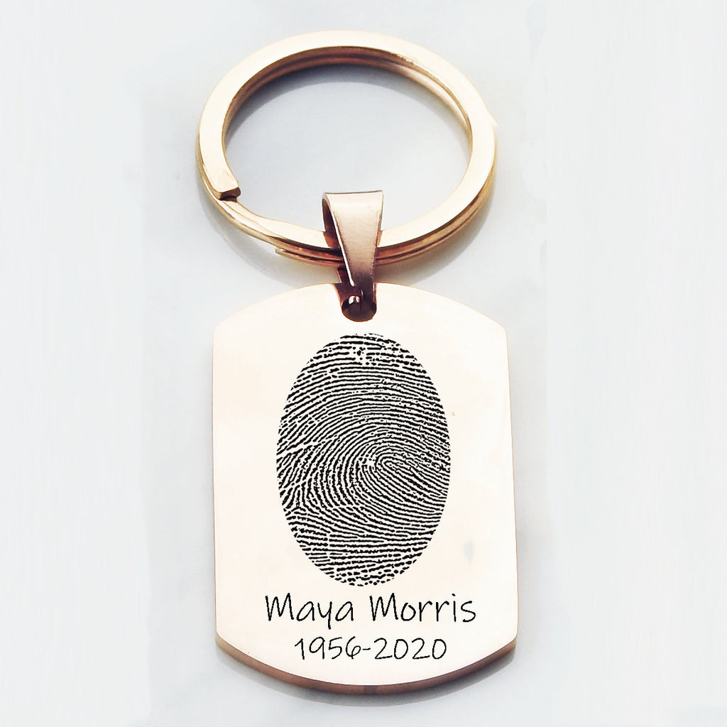 Fingerprint key chain, memorial gift, actual finger print key ring, memorial keychain, personalized engraved gifts , engraved key chain