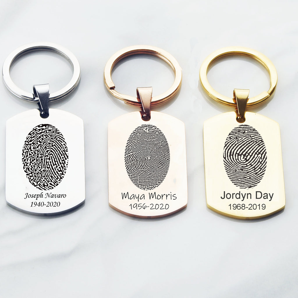 Fingerprint key chain, memorial gift, actual finger print key ring, memorial keychain, personalized engraved gifts , engraved key chain