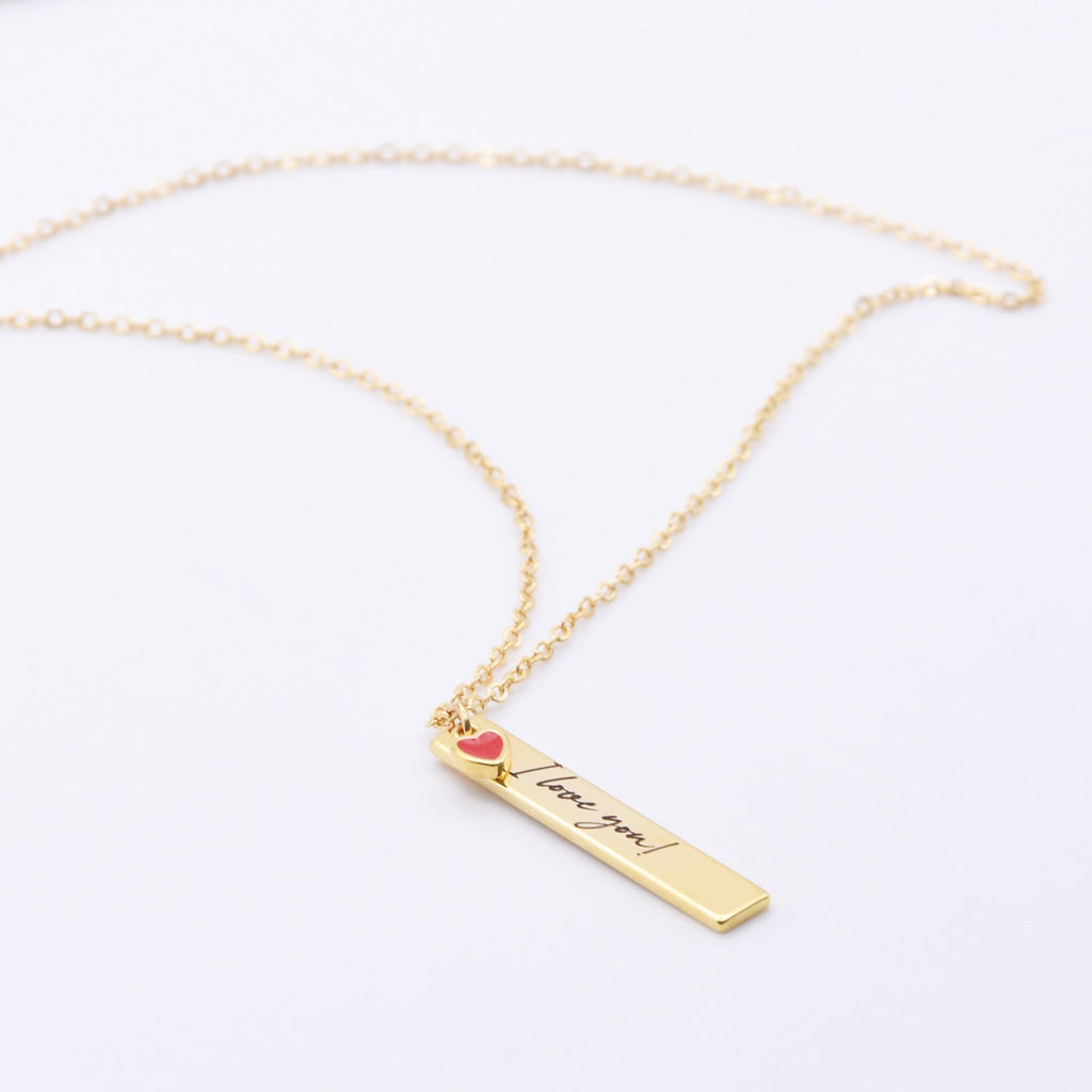 Valentines Day Gift, 16k Gold Plated Engraved Necklace, Red Heart Necklace, Gifts for Her, Womans Name Necklace, Valentines Jewelry