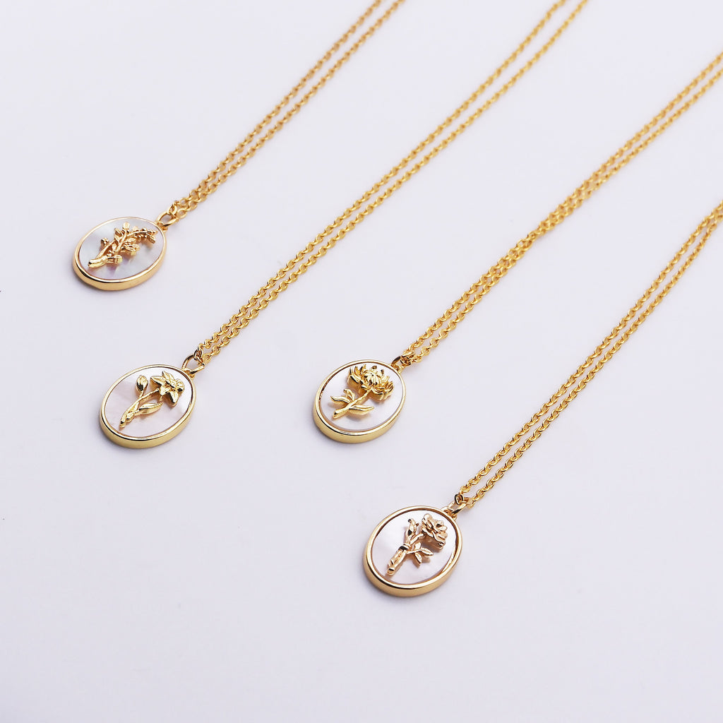 14K Gold Plated Birth Flower Month, Floral Necklace, Flower Birth Month Necklace, Birthday Gift, Birth Flower Necklace, Gifts for Her