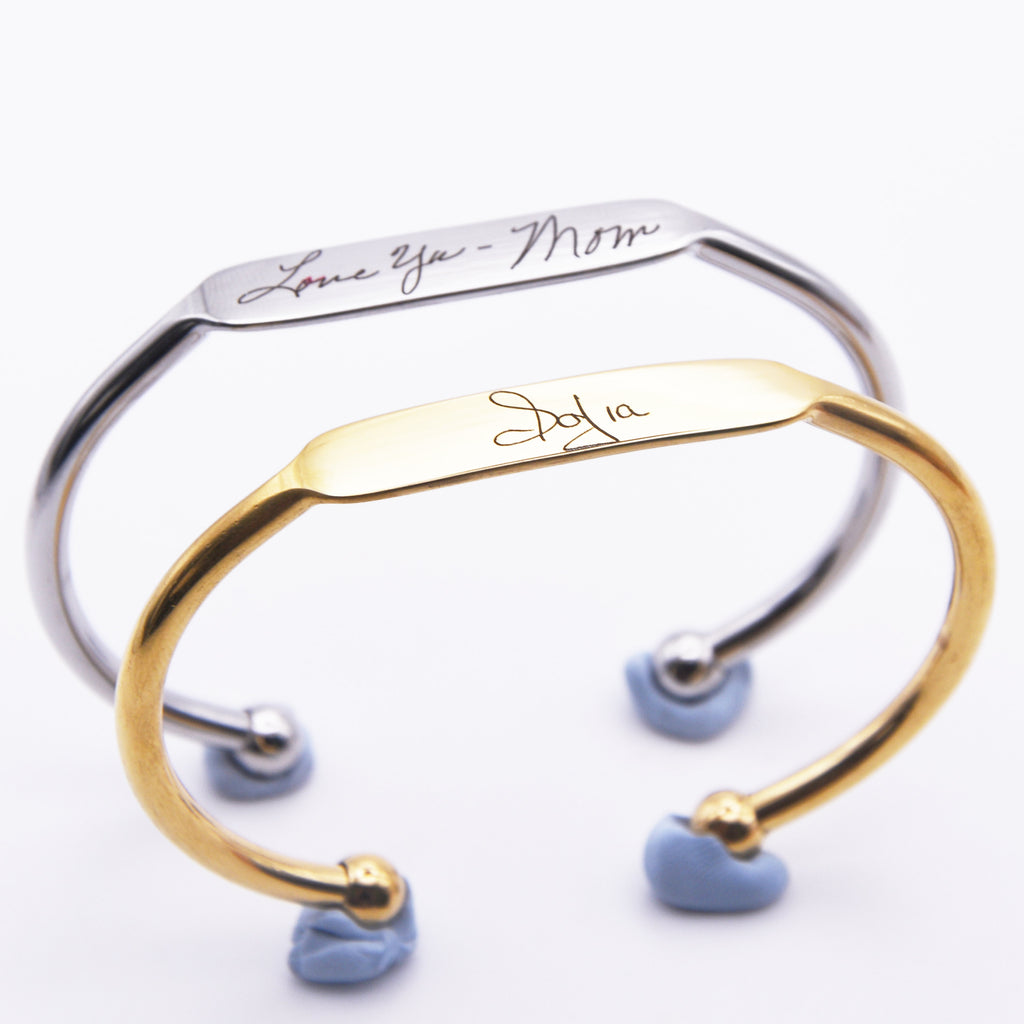 Mothers Day Gifts, actual handwritten cuff, signature bracelet, engraved gifts, memorial gift, actual signature cuff silver or gold