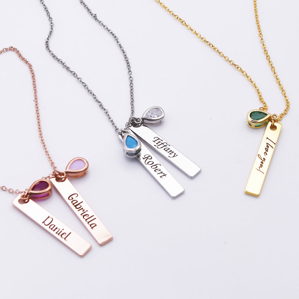Engraved Birthstone Necklace, Personalized Mothers Necklace , Birthstone Name Necklace , Mother's Day Gifts , Personalized Gifts for Mom