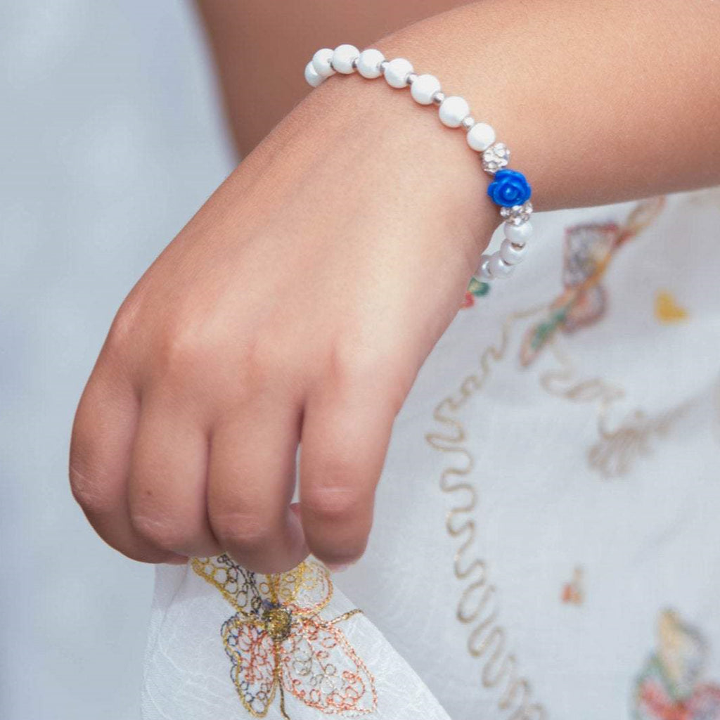 Children's pearl and flower bracelet •Flower Girl Gift •Flower Girl Jewelry • For Kids •Children's Pearl Bracelet• Asking Flower Girl