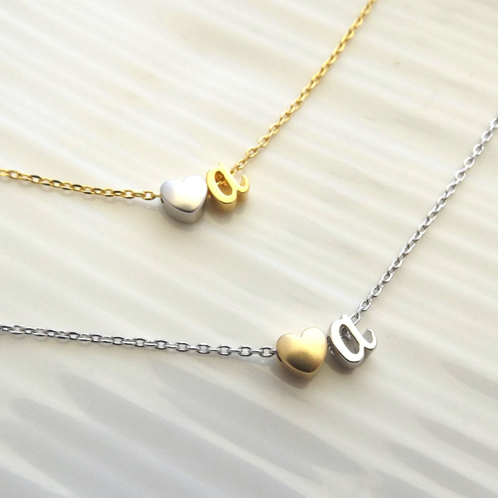 Initial Necklace Heart and Initial Necklace Two Tone Silver Gold Necklace Bridesmaid Gift Bridesmaid Jewelry Heart Necklace Gifts For Her