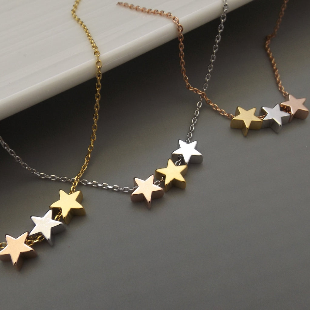 Three tone star bracelet, dainty star bracelet ,silver rose gold gold star bracelet