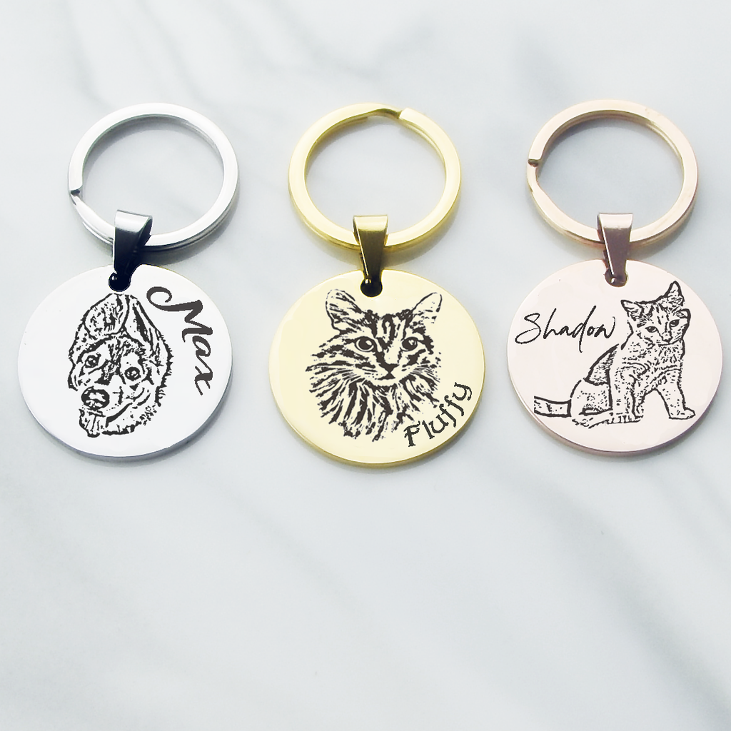 Pet Portrait Keychain Engraved Keyring Pet Memorial Gift Keyring Pet Lover Gift Animal Lover Gift